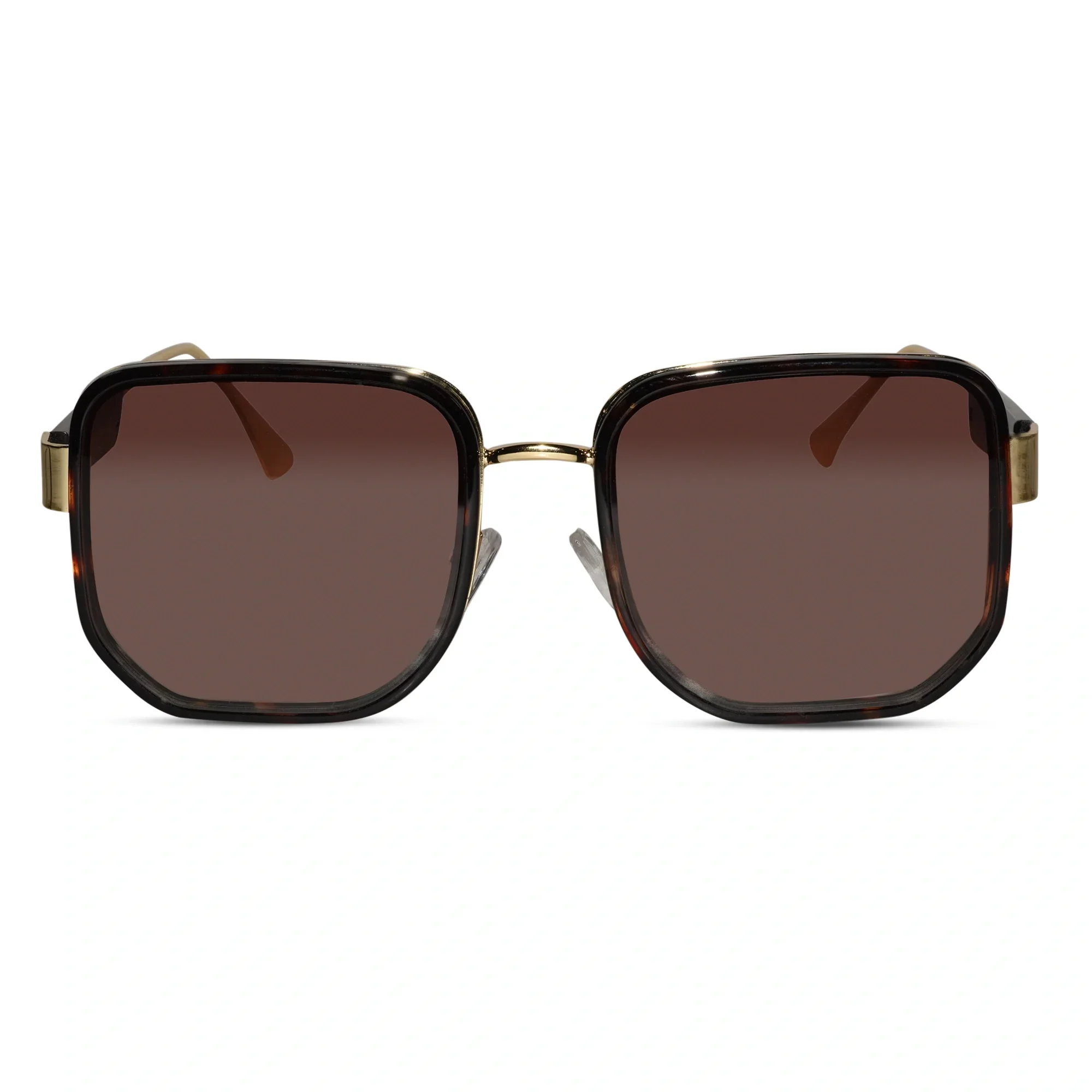 Oversize Brown with Golden Square Sunglasses For Women - Image 2