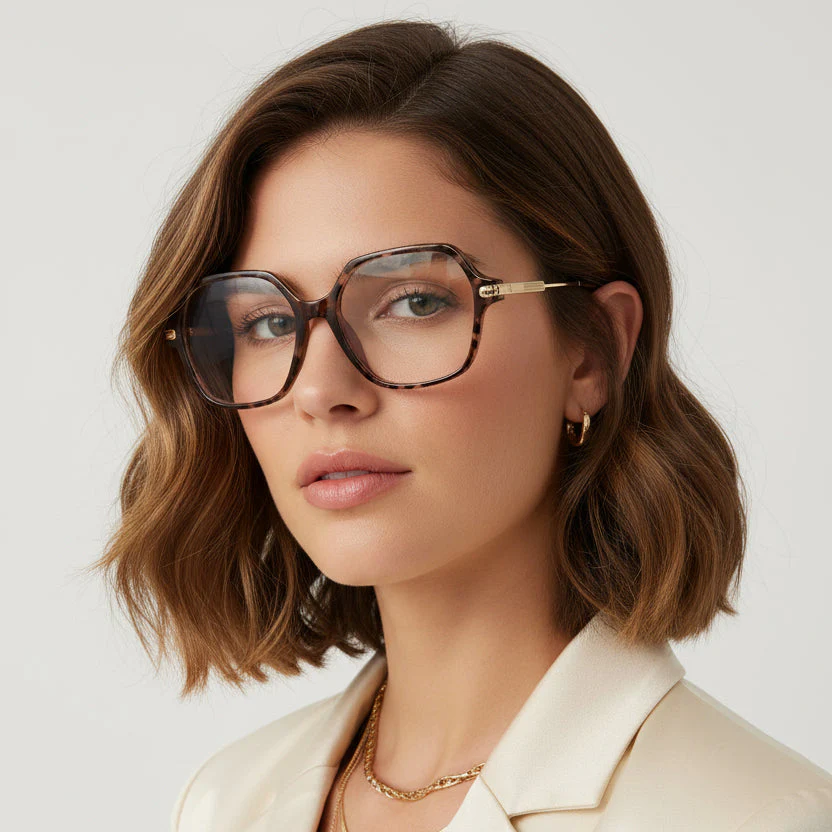 Oversize Square Animal Print Eyeglasses For Women