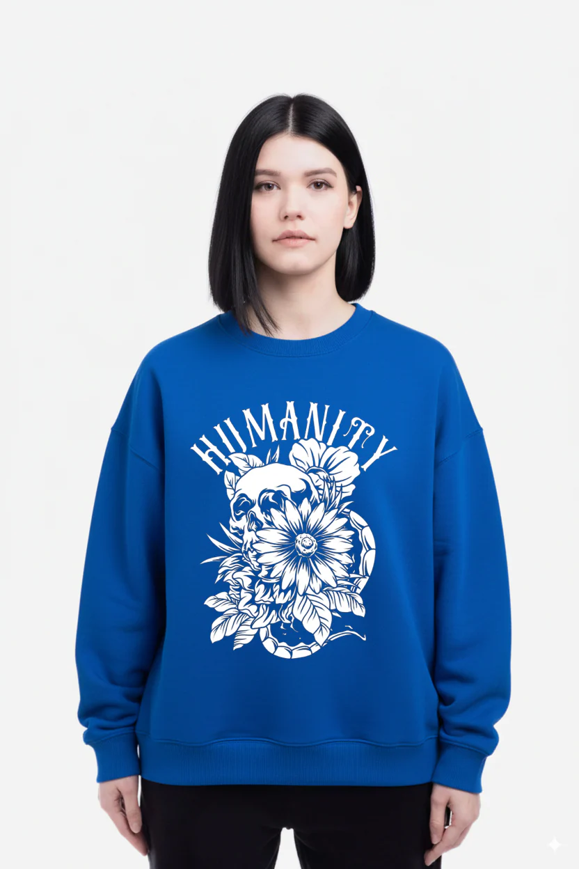 Oversized Crew Neck Sweatshirt: Blue Humanity - Image 4