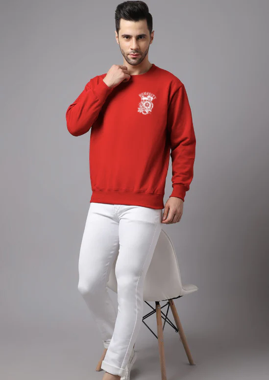 Oversized Crew Neck Sweatshirt: Red Humanity - Image 2