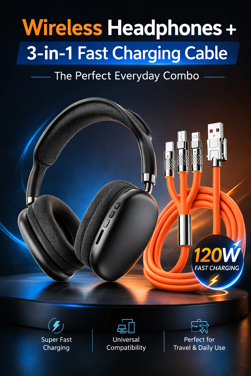 P9 Wireless Headphone & 3-in-1 Cable Combo - Image 13
