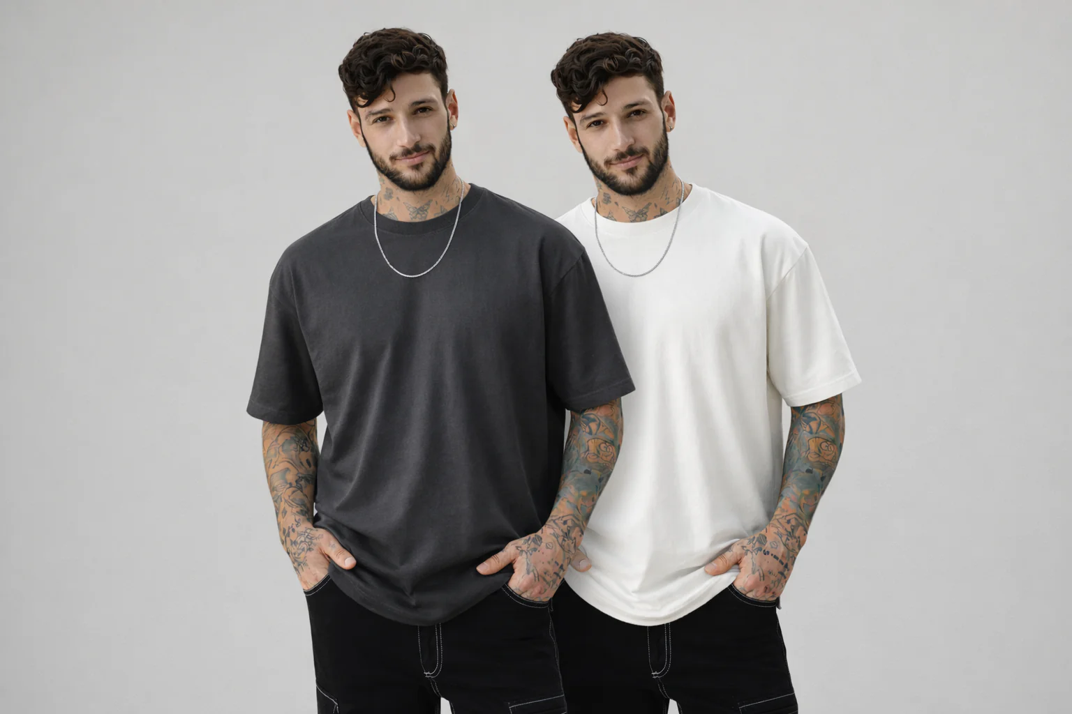 PACK OF 2 PLAIN <> GREY + OFF WHITE PLAIN