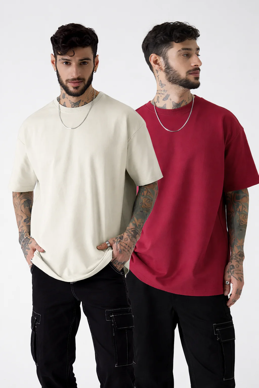 PACK OF 2 Plain <> Off White+Maroon