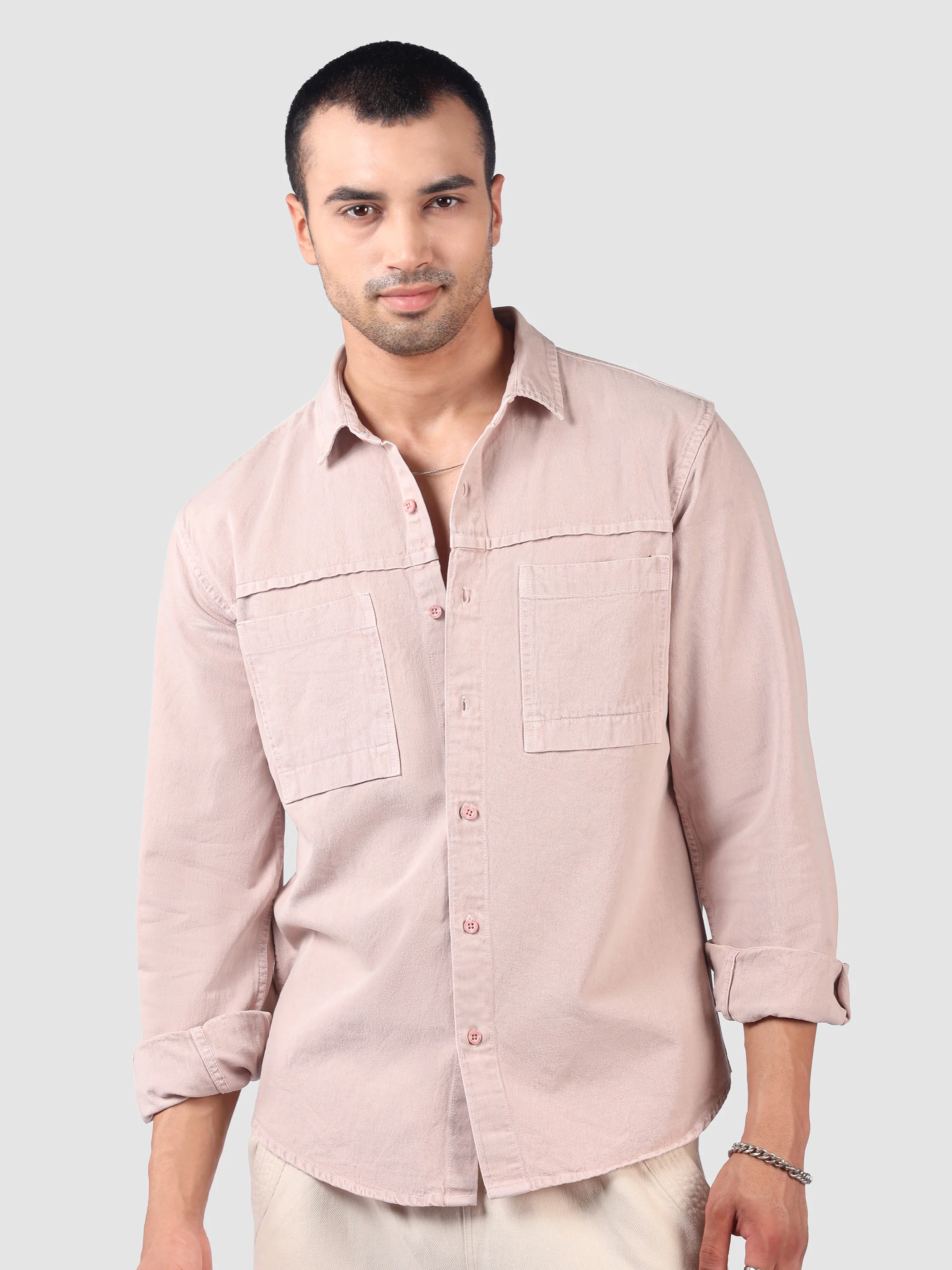 Pale Pink Front Yoke Over Dyed Shirt