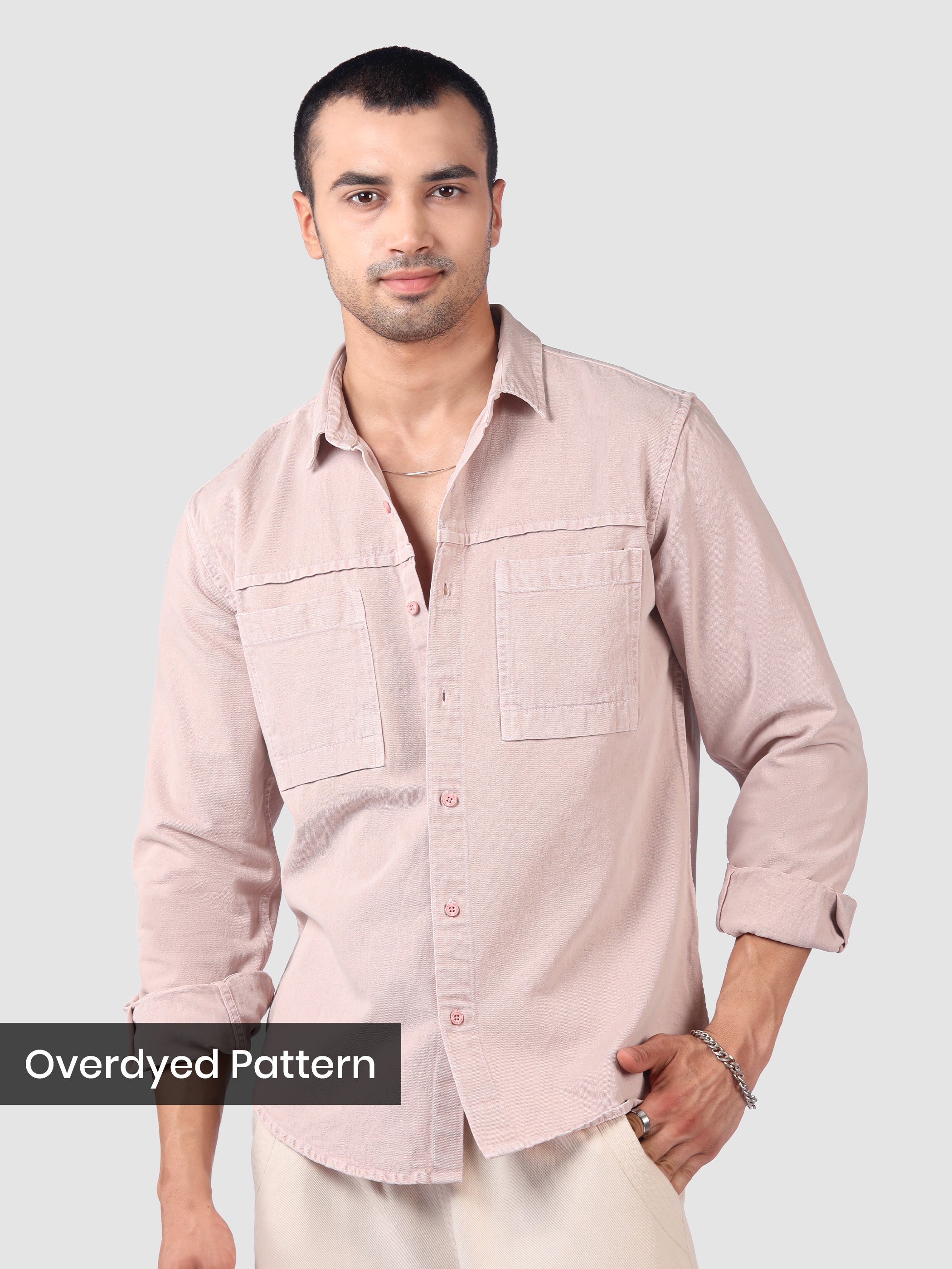 Pale Pink Front Yoke Over Dyed Shirt - Image 8