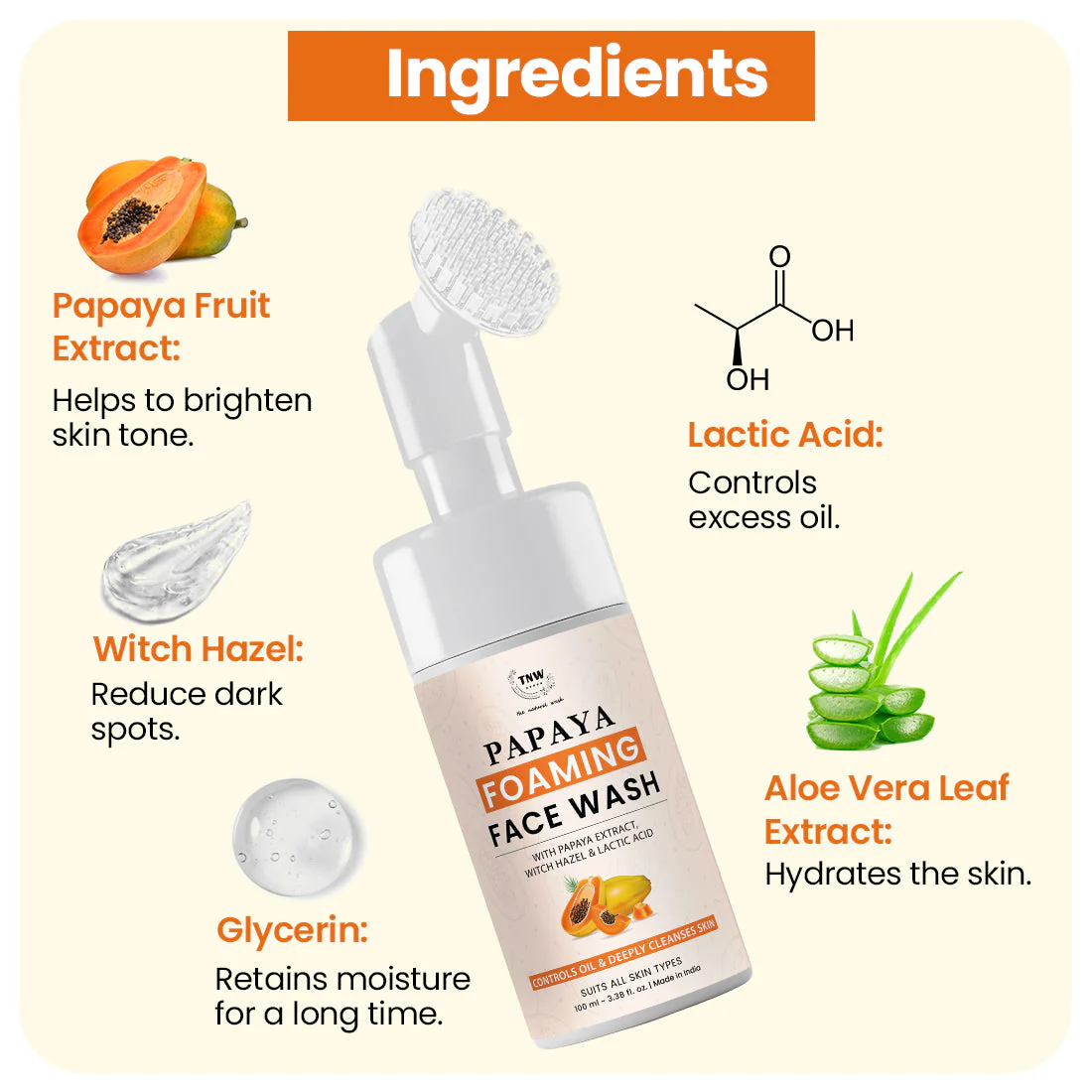 Papaya Foaming Face Wash With Lactic Acid & Panthenol - Image 2
