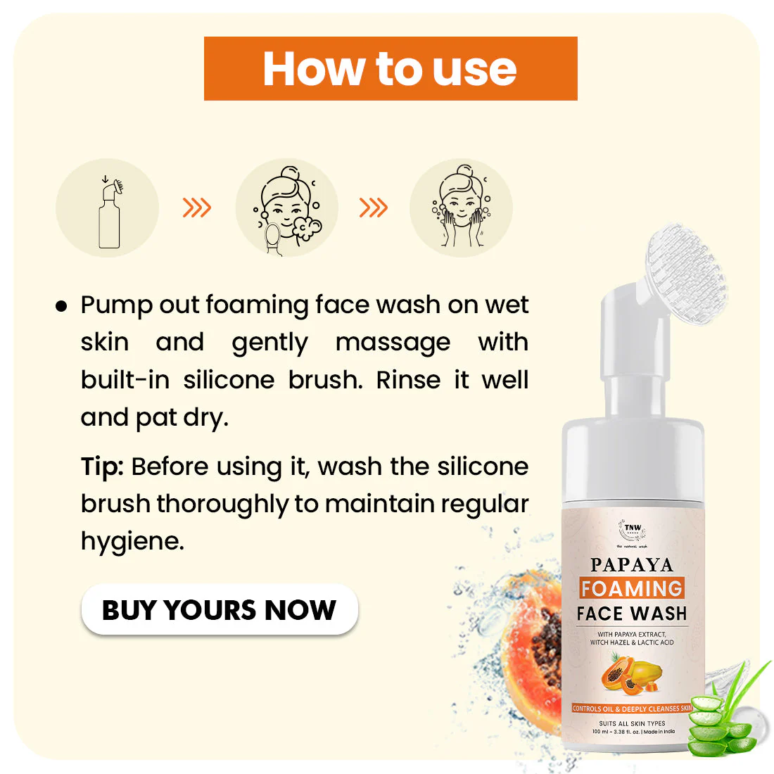 Papaya Foaming Face Wash With Lactic Acid & Panthenol - Image 4
