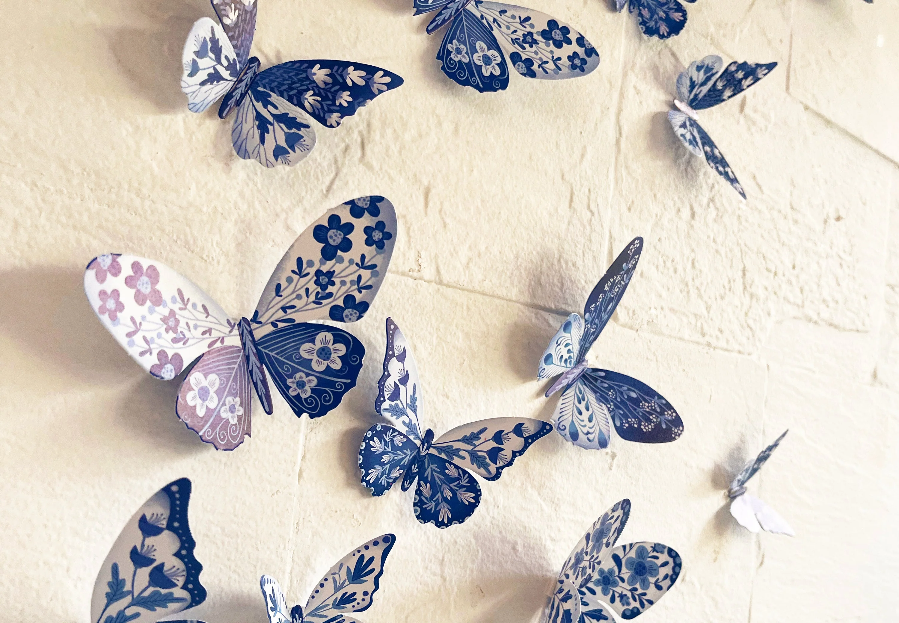 Paper Blue Butterflies for Wall Decoration: Set of 24 - Image 2