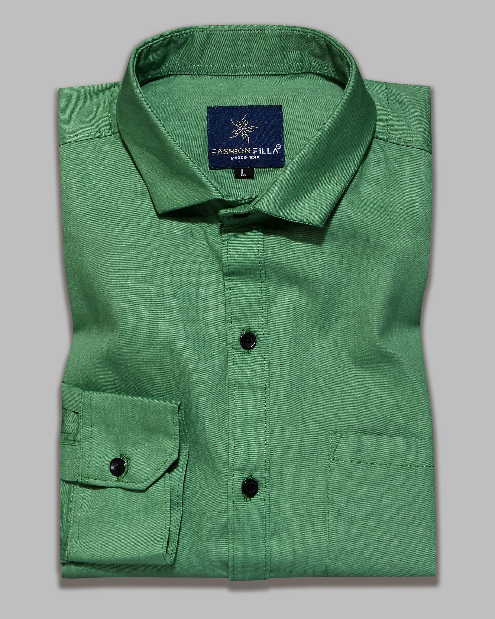 Parrot Green Super Soft Black Button Premium Cotton Shirt - Image 3
