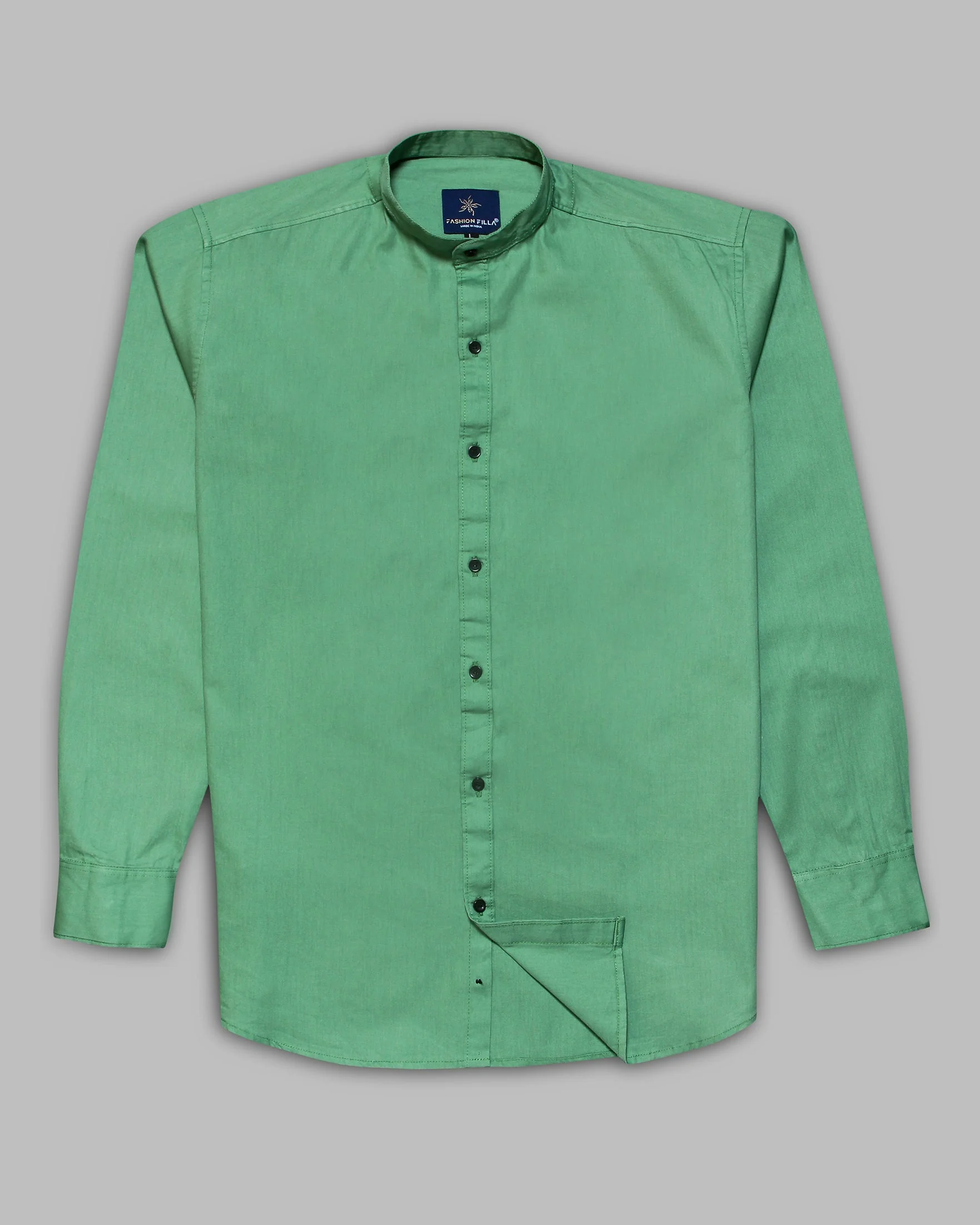 Parrot Green Super Soft Kurta Collar Premium Cotton Shirt - Image 5