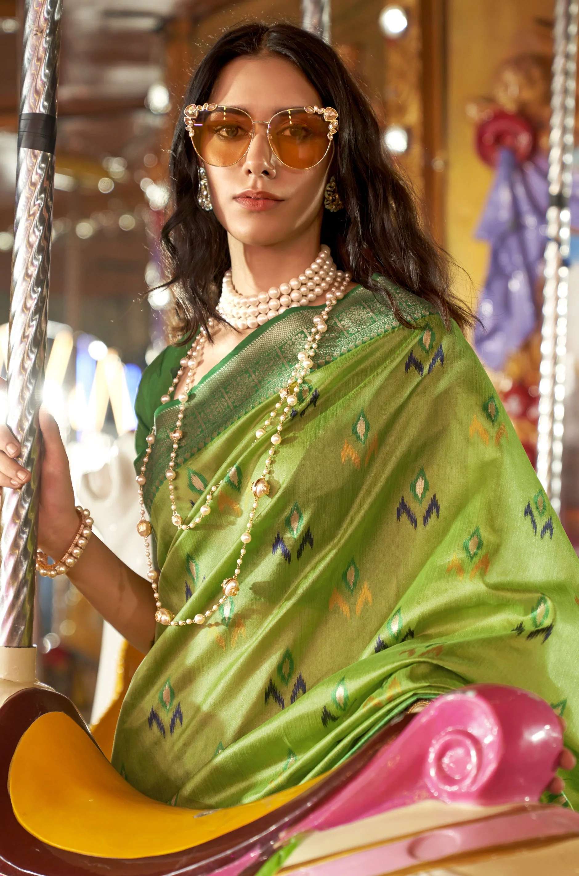 Parrot Green Woven Silk Saree - Image 2