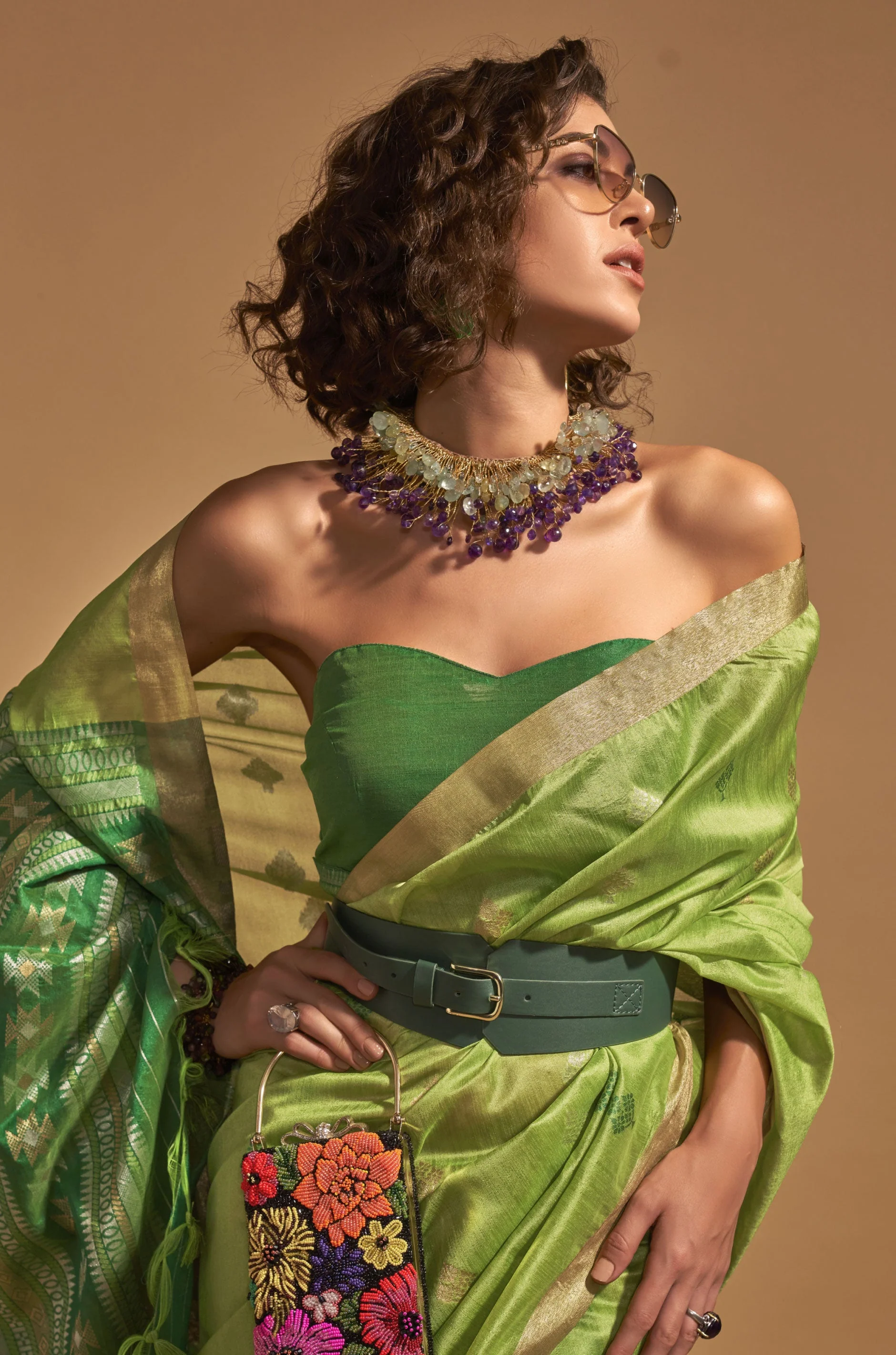 Parrot Green Woven Silk Saree - Image 2