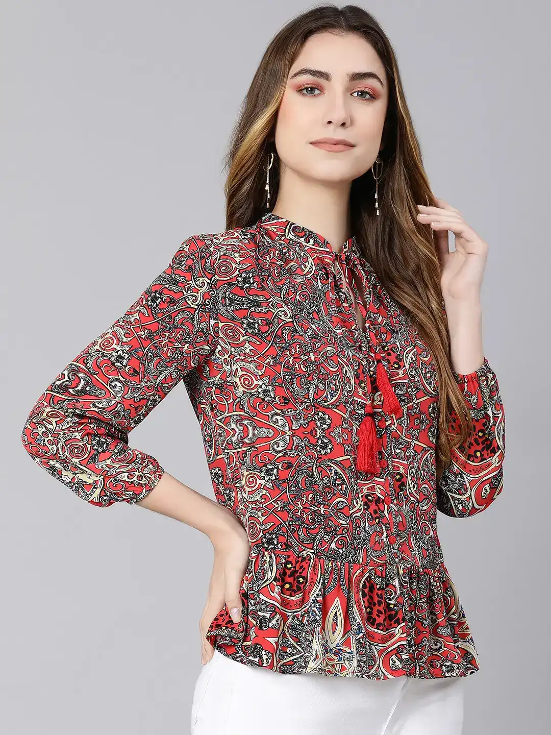 Passe Red Tropical Print Women Top - Image 4