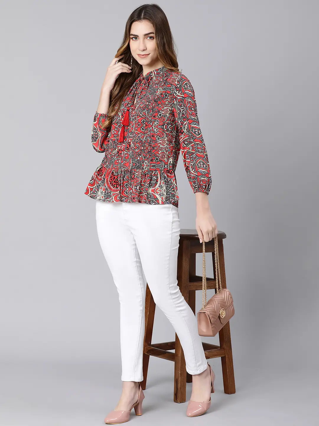 Passe Red Tropical Print Women Top - Image 7