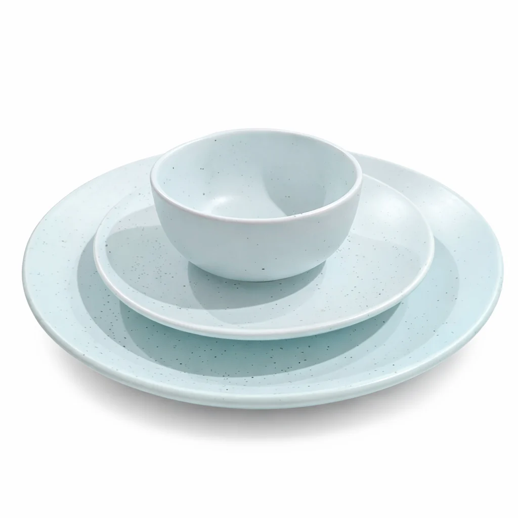 Pastel Blue Ceramic Dinnerware Set | Plate, Side Plate & Bowl Combo | Minimal Speckled Design Tableware - Image 5
