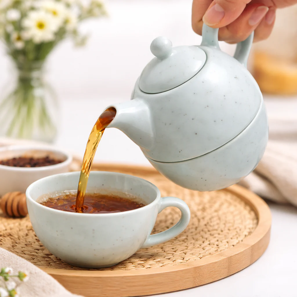 Pastel Blue Ceramic Tea Pot with Cup Set | Tea for One Teapot & Cup Combo - Image 2