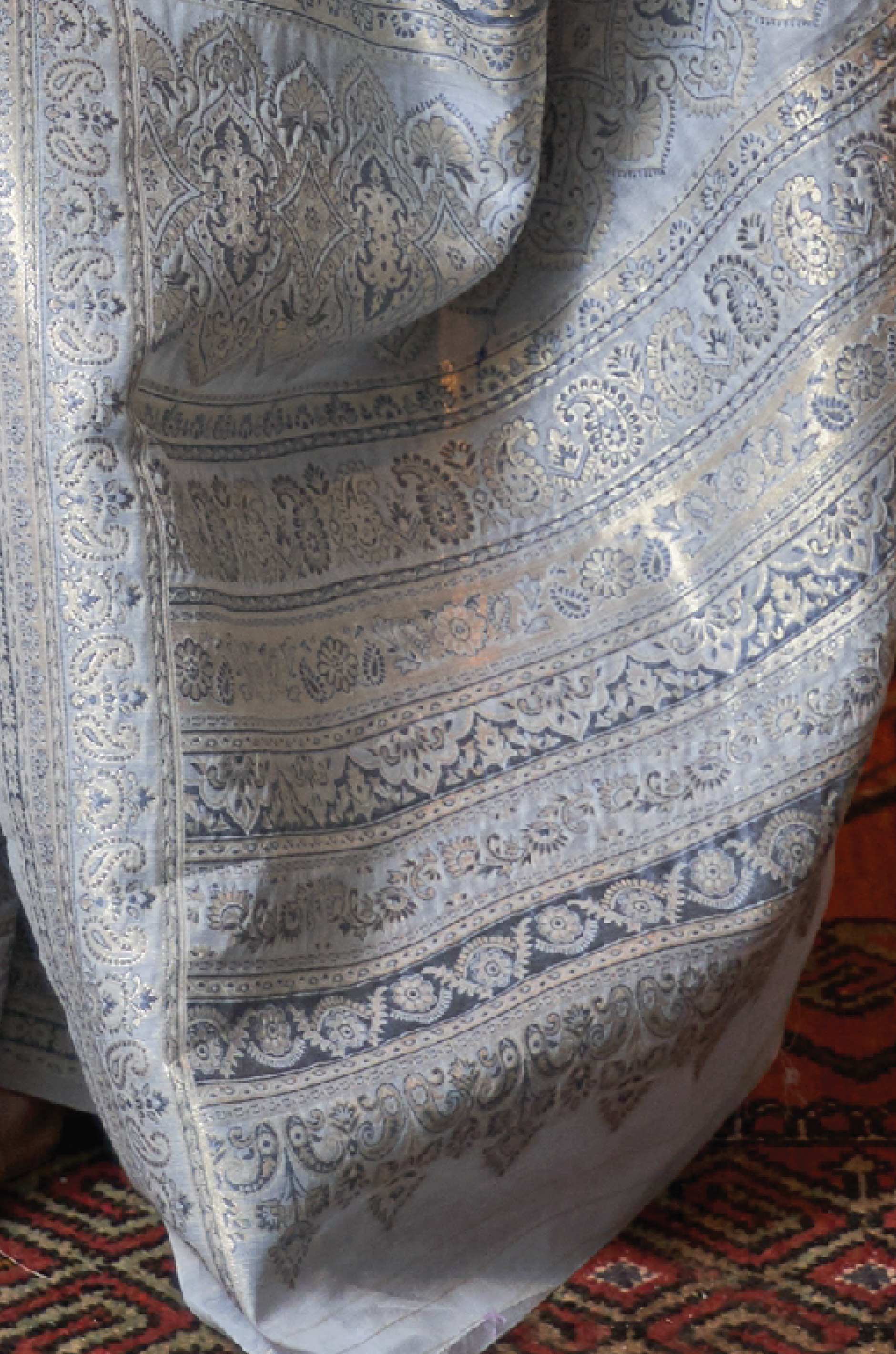 Pastel Blue Floral Woven Silk Saree - Image 2