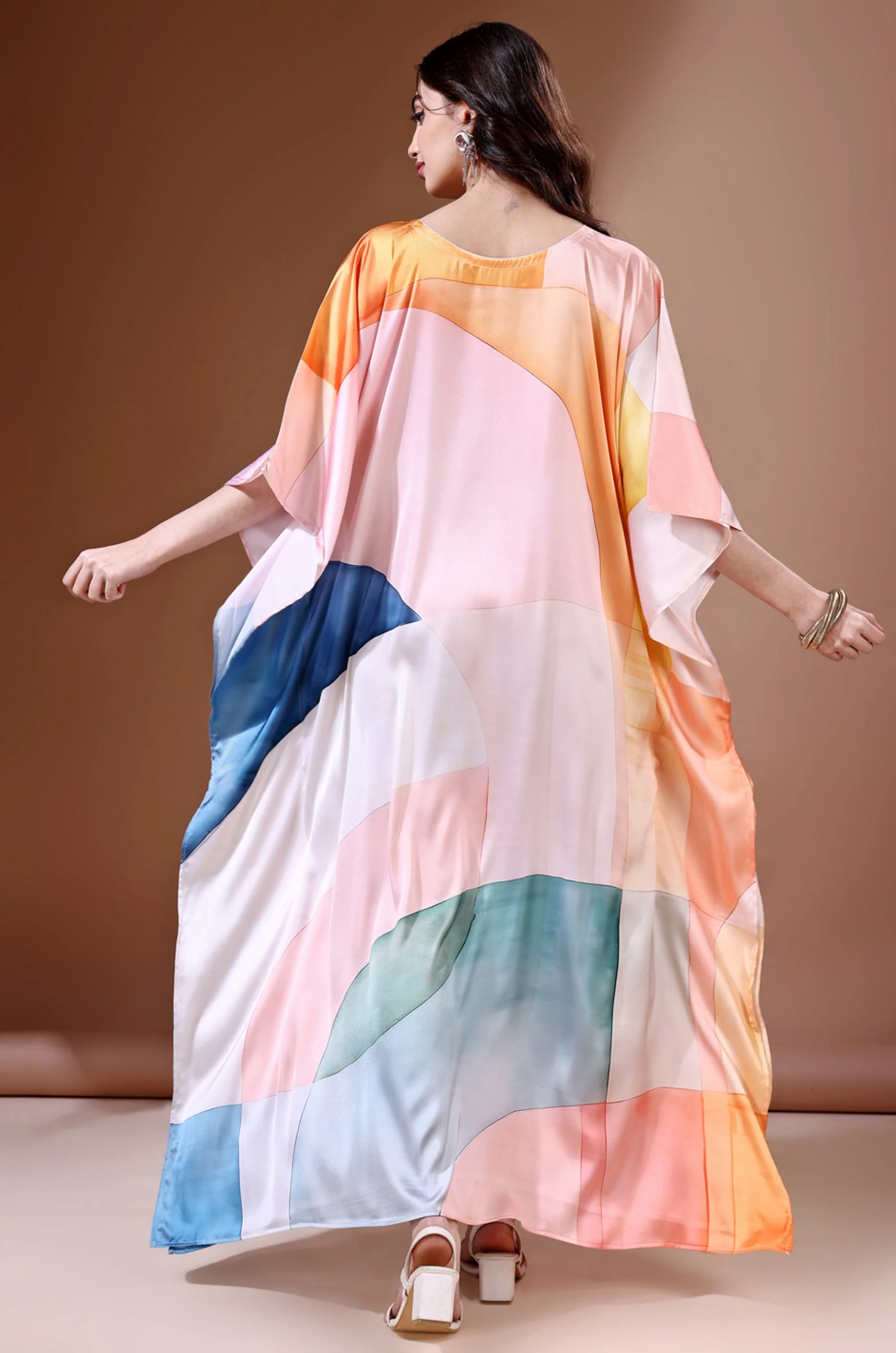 Pastel Dreamscape Soft Satin Kaftan With Digital Print - Image 2