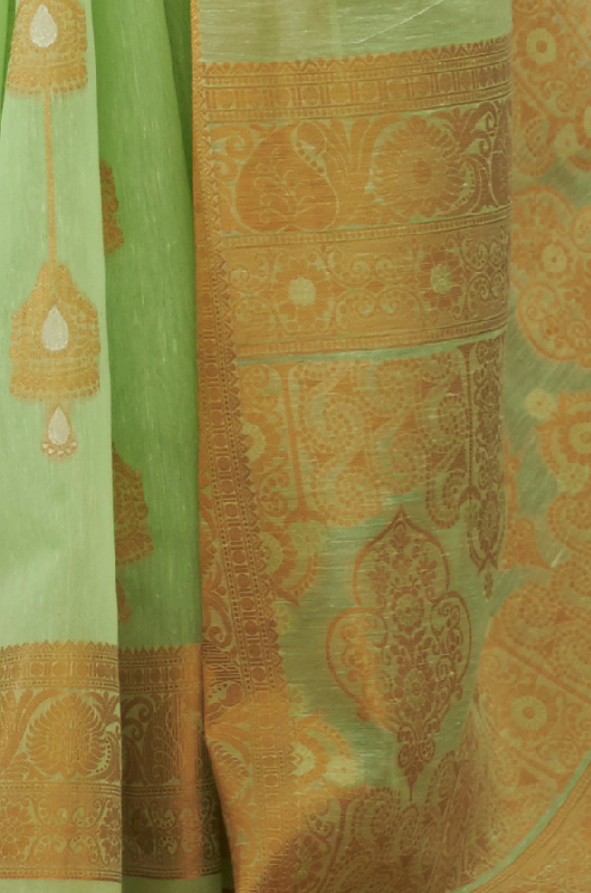 Pastel Green Woven Linen Silk Saree - Image 2