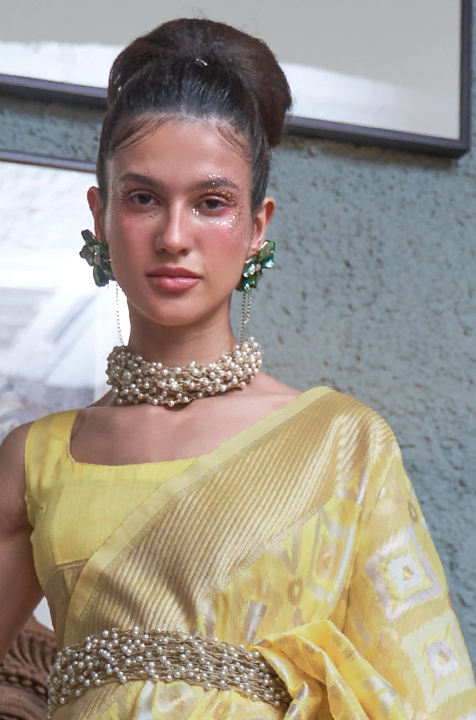 Pastel Yellow Woven Linen Saree - Image 4