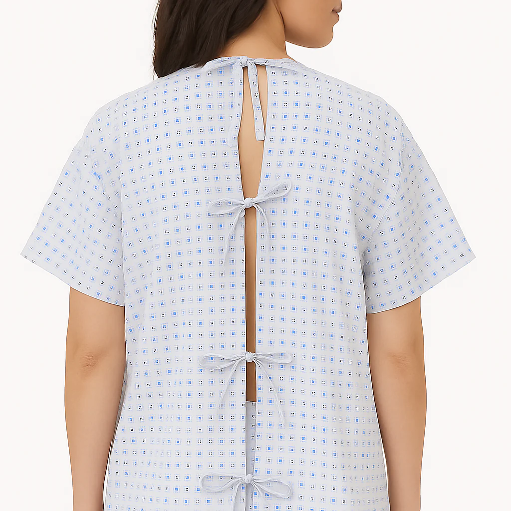 Patient Gown Unisex - Back Open - OT/ICU Gowns - Black & Blue Dot - Image 2
