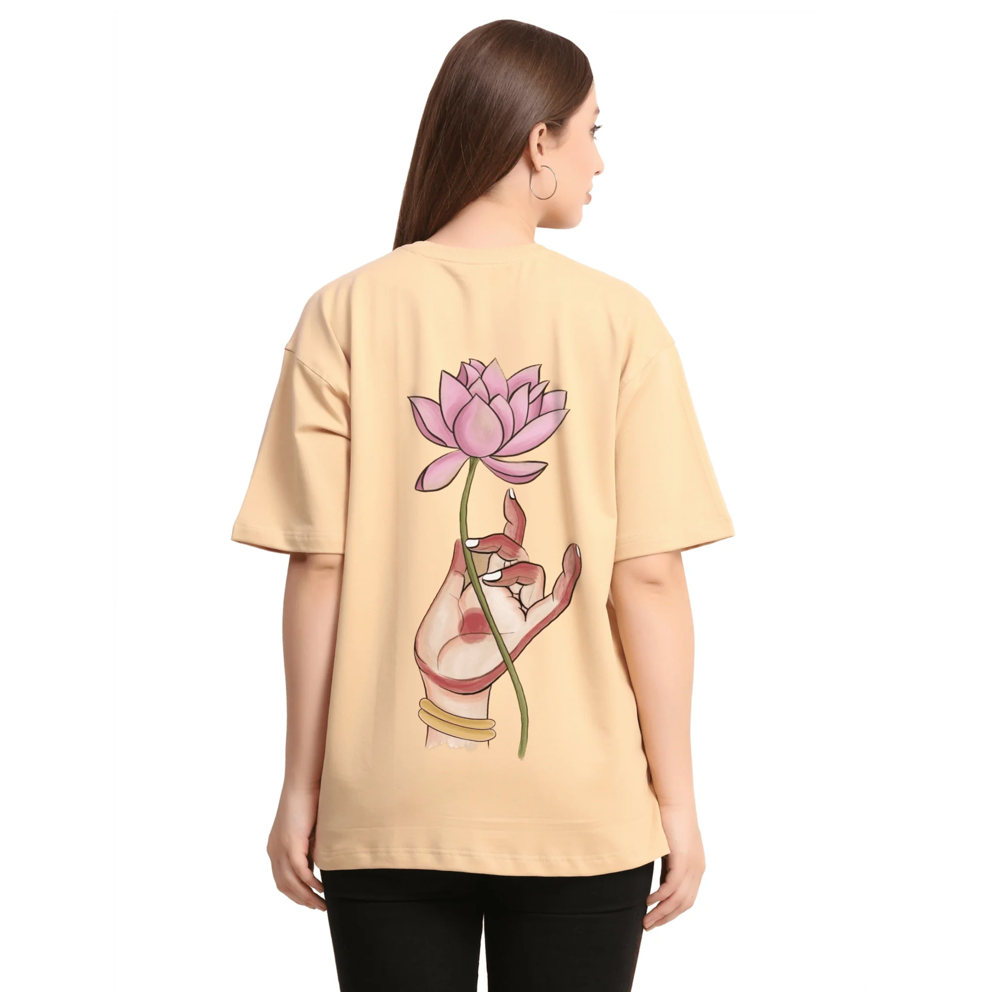 Peace with lotus Beige Oversize T-Shirt - Image 2