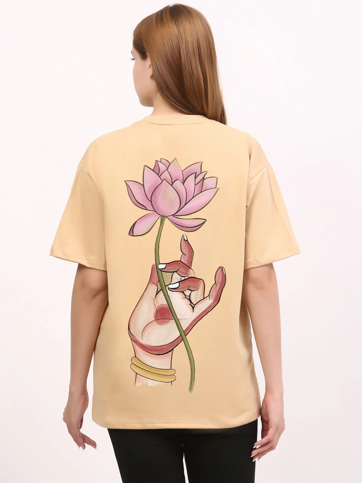 Peace with lotus Beige Oversize T-Shirt - Image 3
