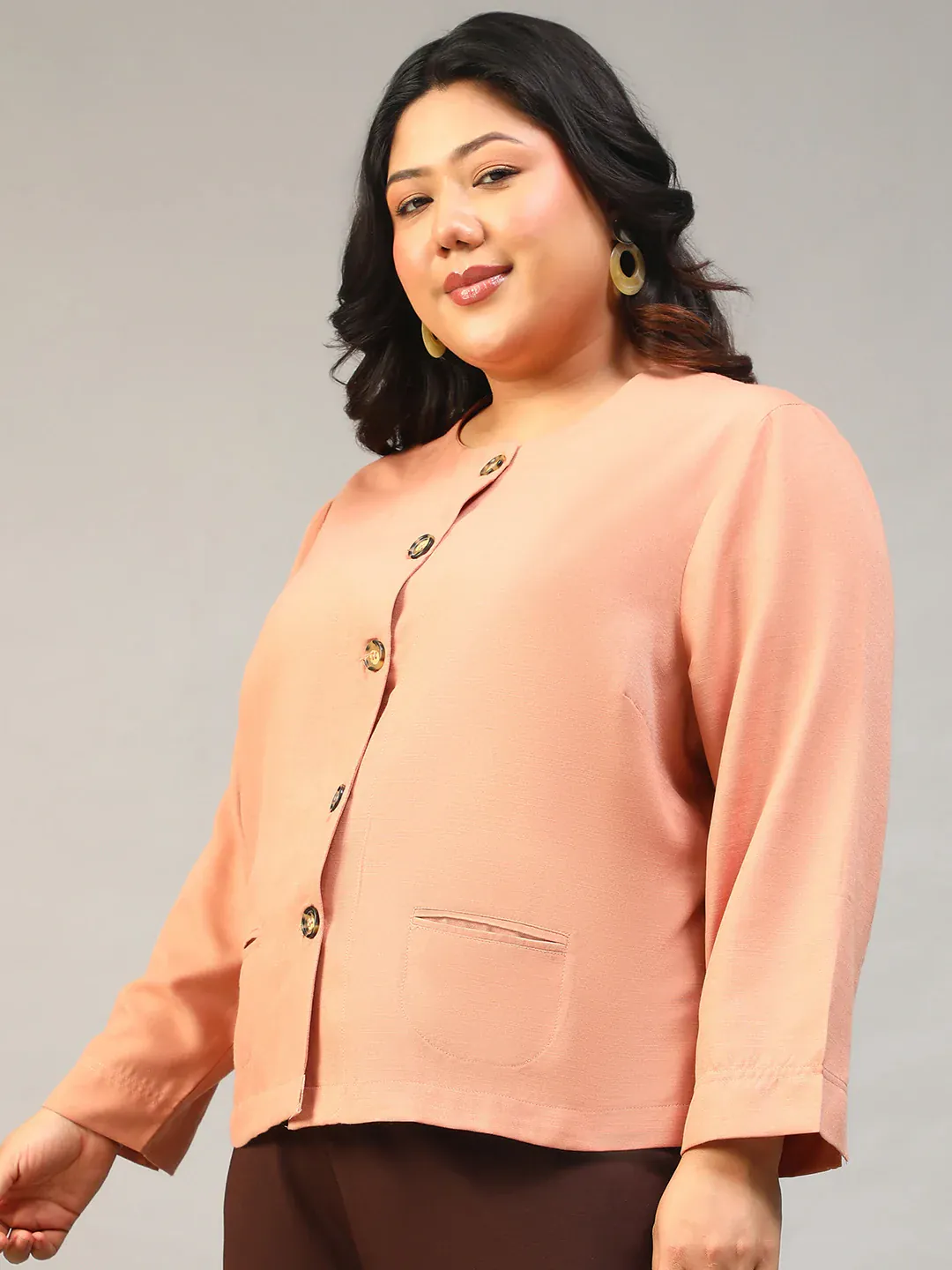 Peach Button-Down Plus Size Women's Top - Image 7