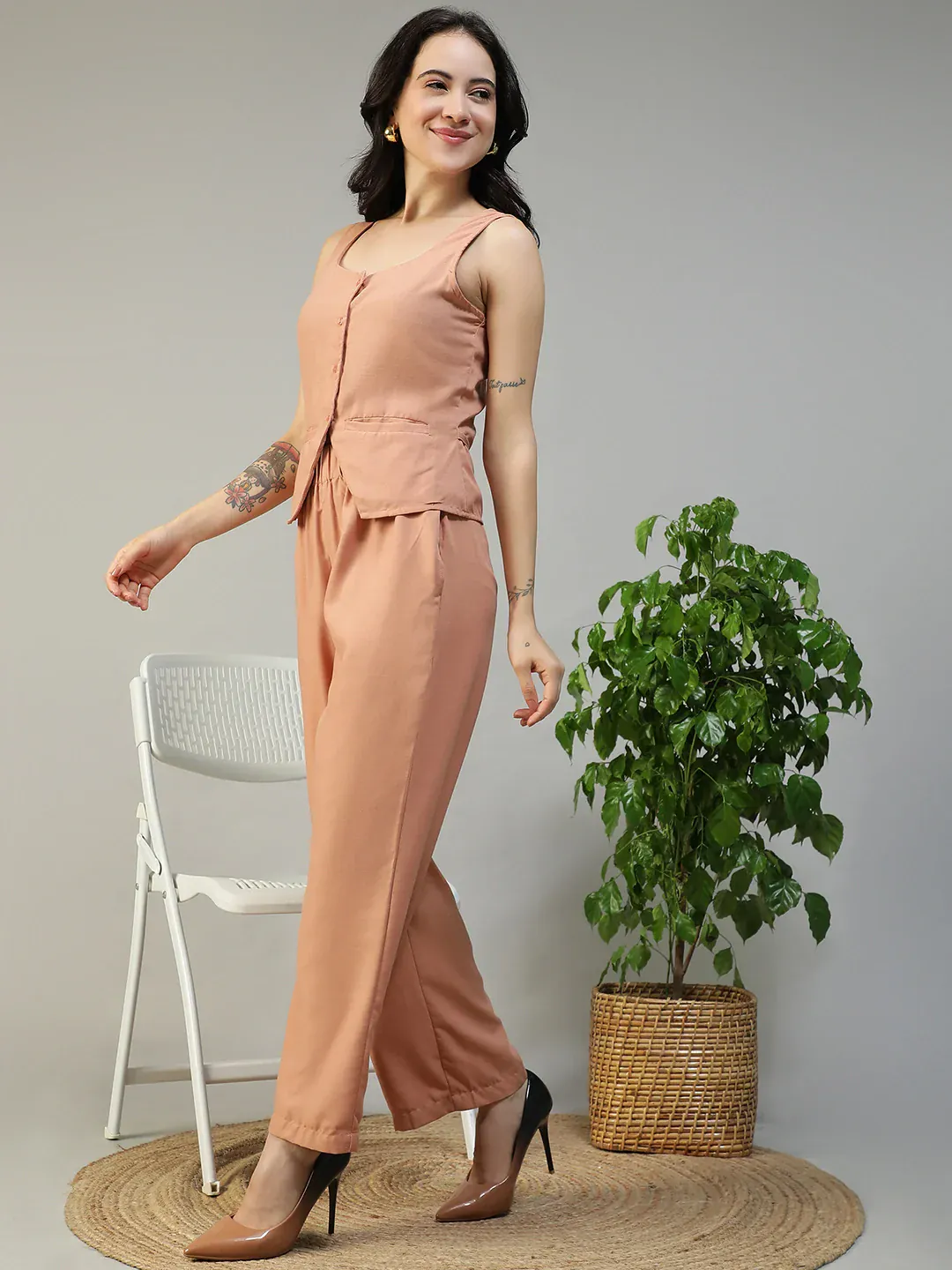 Peach Cotton Linen Women Co-Ord Set - Image 5