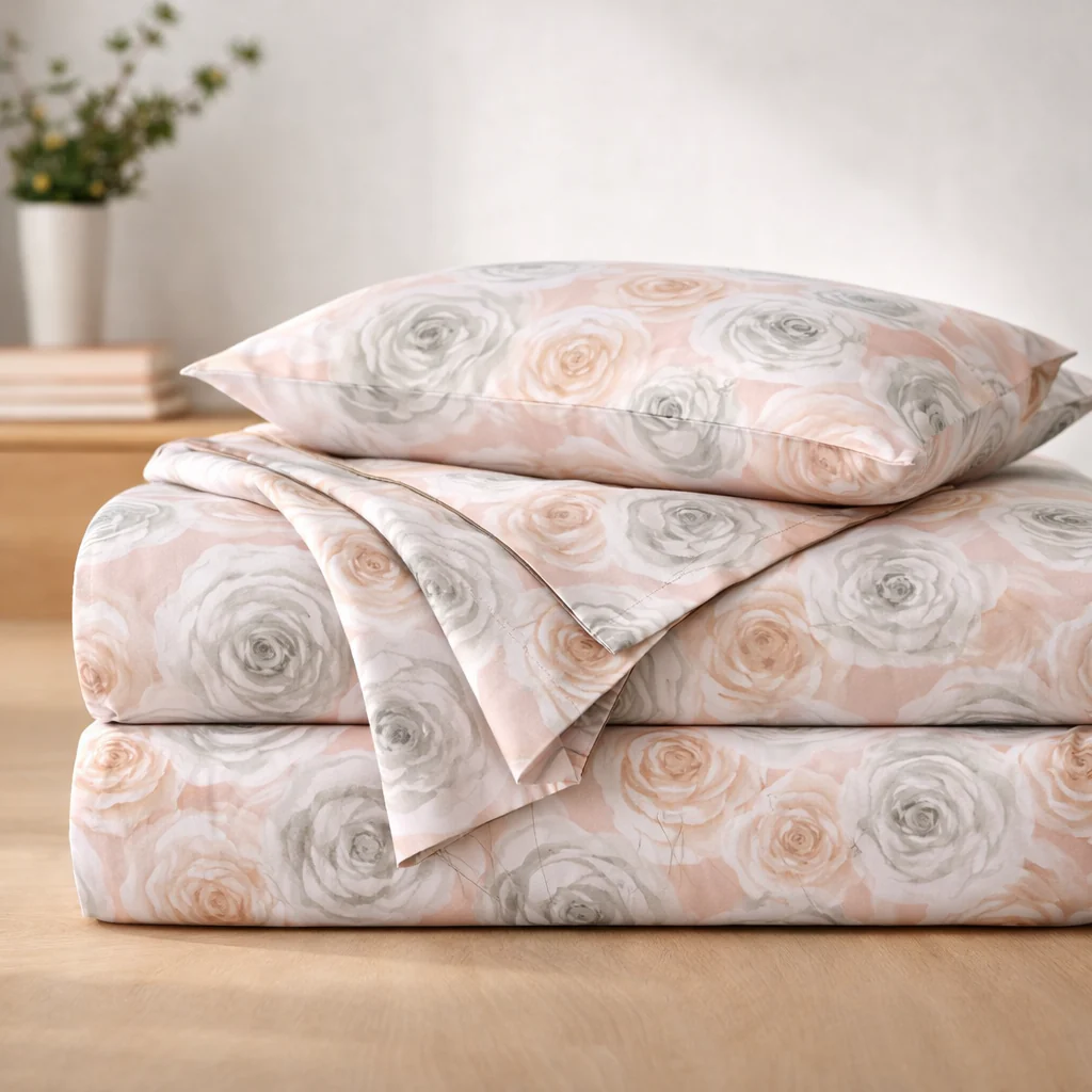 Peach & Grey Floral Queen Size Bedsheet with 2 Pillow Covers | Soft Cotton Double Bed Sheet - Image 2