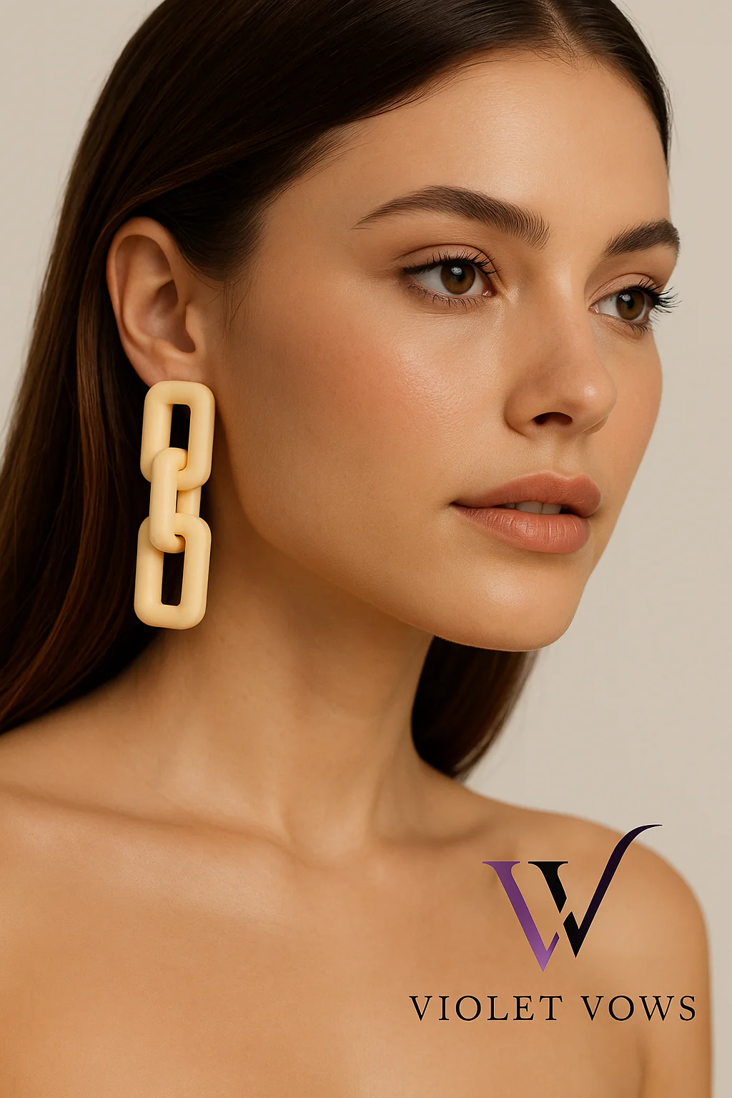 Peach Link Chain Drop Earrings - Image 3