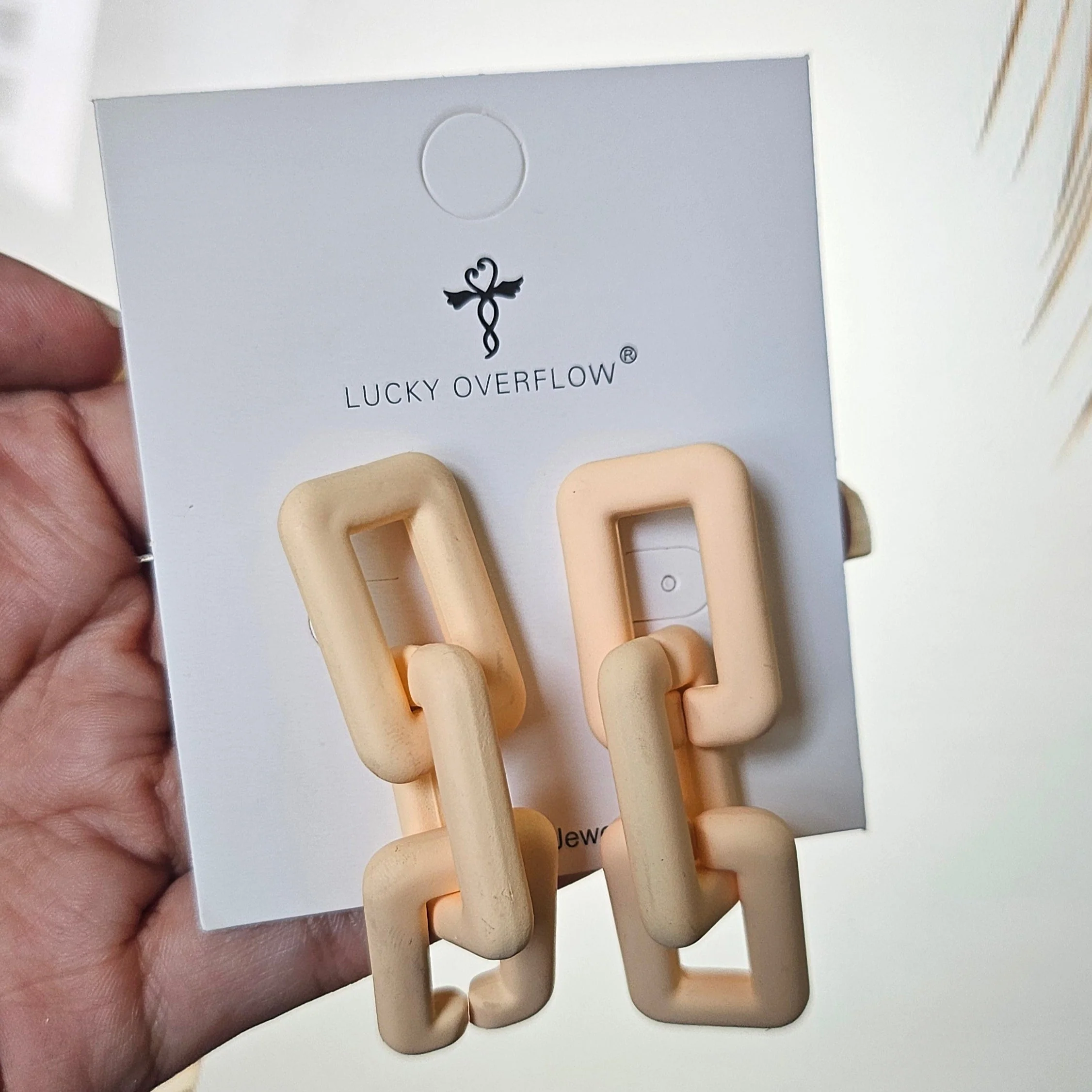 Peach Link Chain Drop Earrings - Image 4
