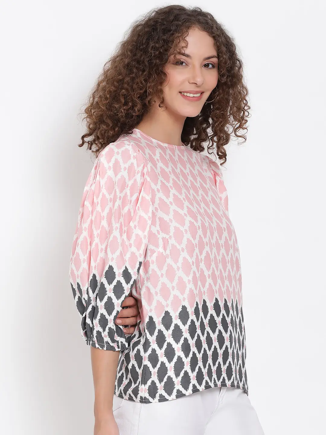 Peach Printed Statement Sleeve Top - Image 4