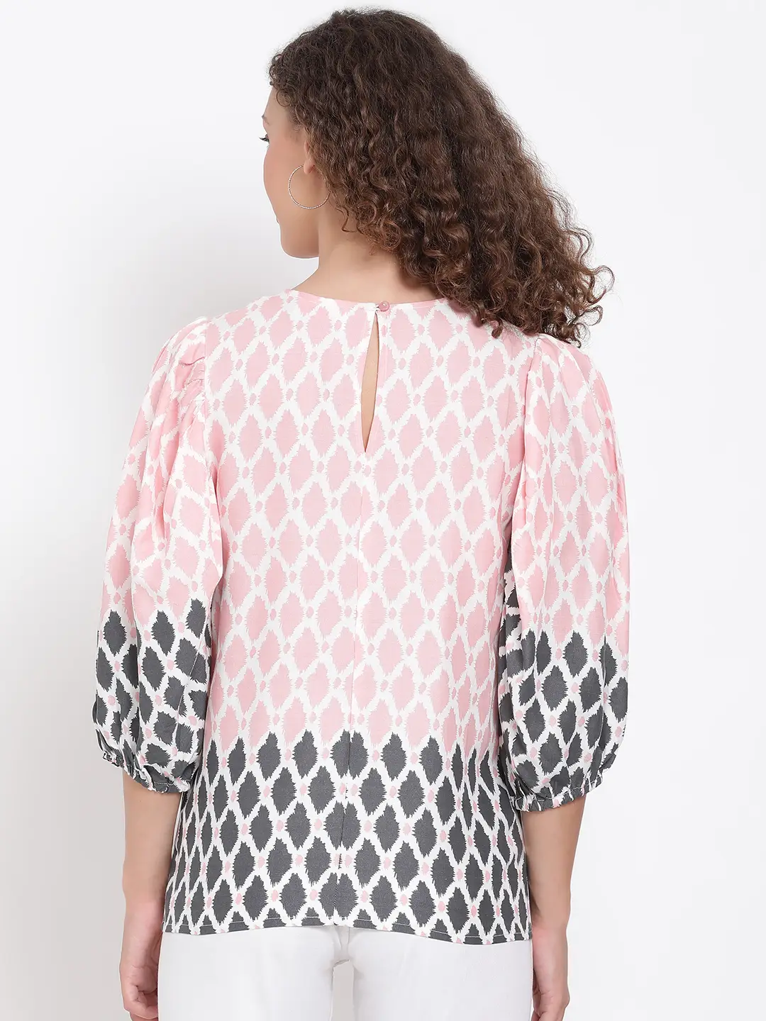 Peach Printed Statement Sleeve Top - Image 5
