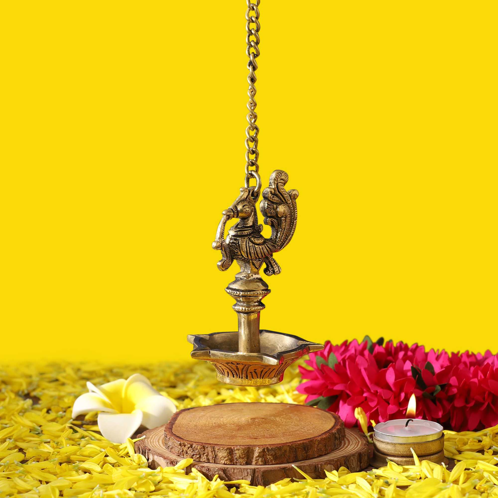 Peacock Hanging Brass Diya | 100% Pure Brass | Antique Finish