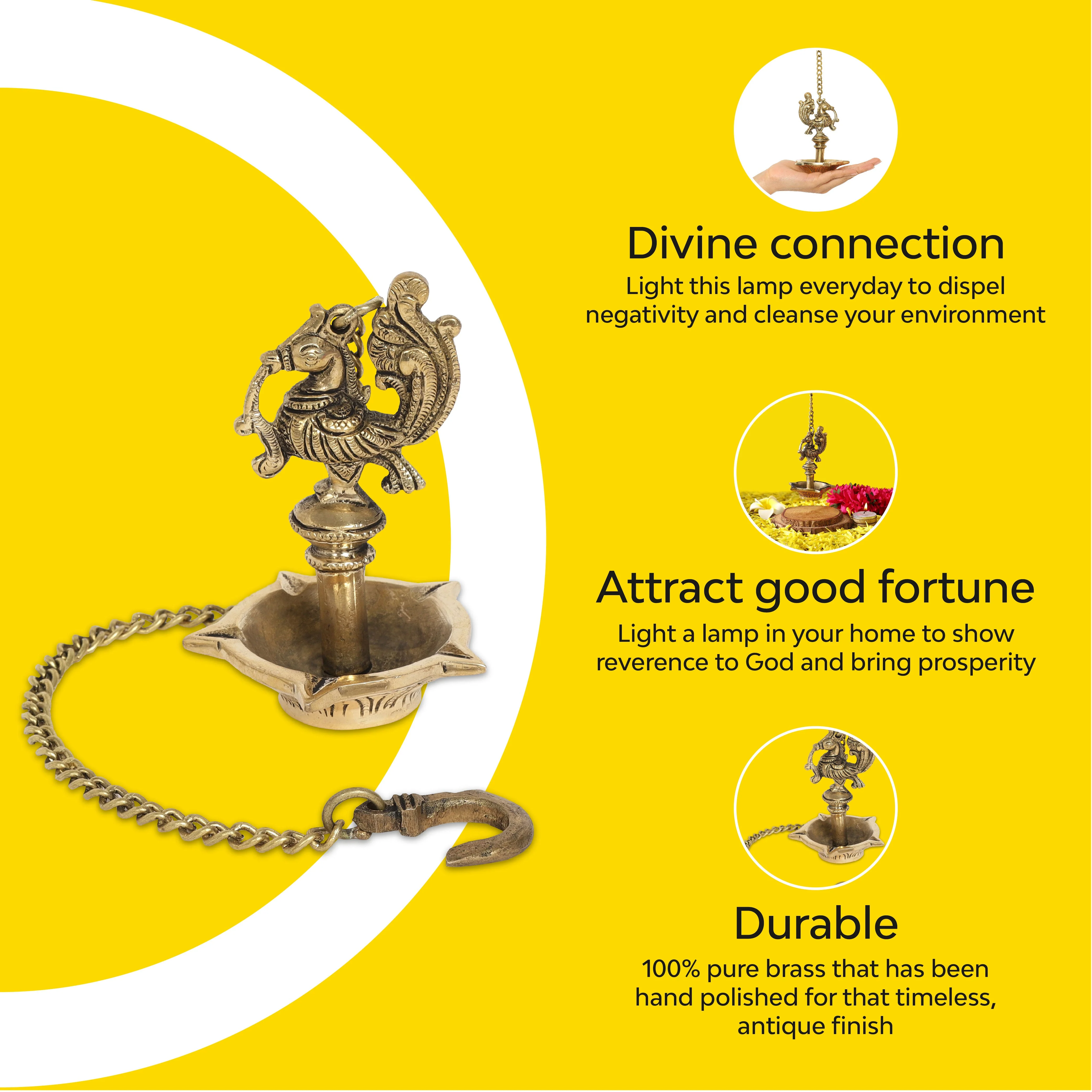 Peacock Hanging Brass Diya | 100% Pure Brass | Antique Finish - Image 7
