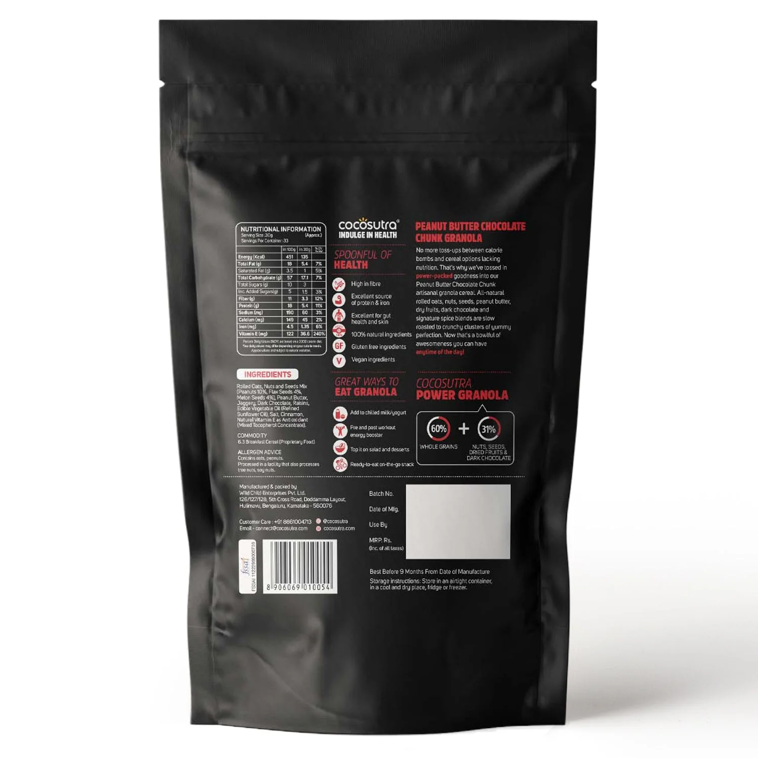 Peanut Butter Chocolate Chunk Breakfast Granola - Oats, Nuts & Seeds Blend | 1 kg - Image 2