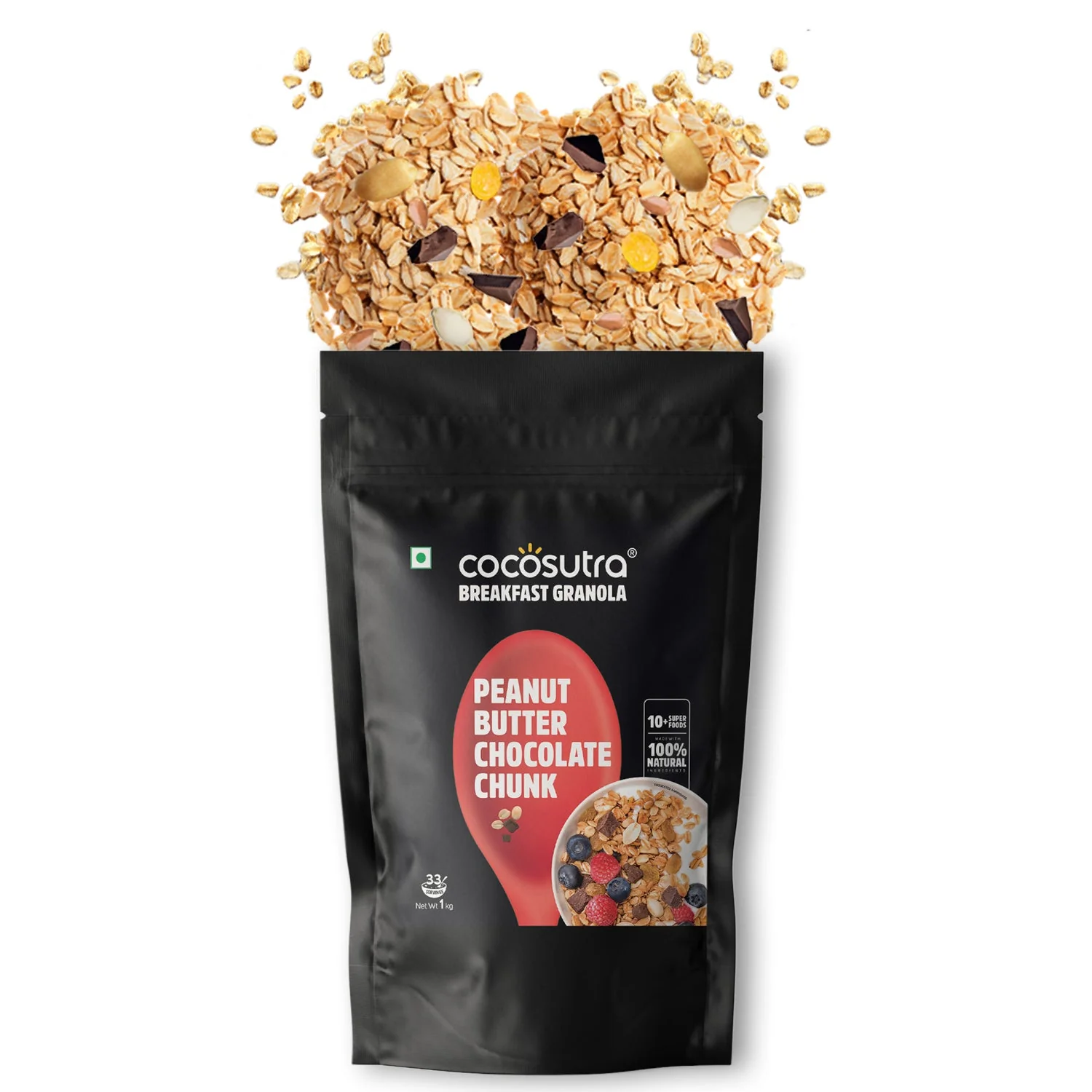 Peanut Butter Chocolate Chunk Breakfast Granola - Oats, Nuts & Seeds Blend | 1 kg - Image 4