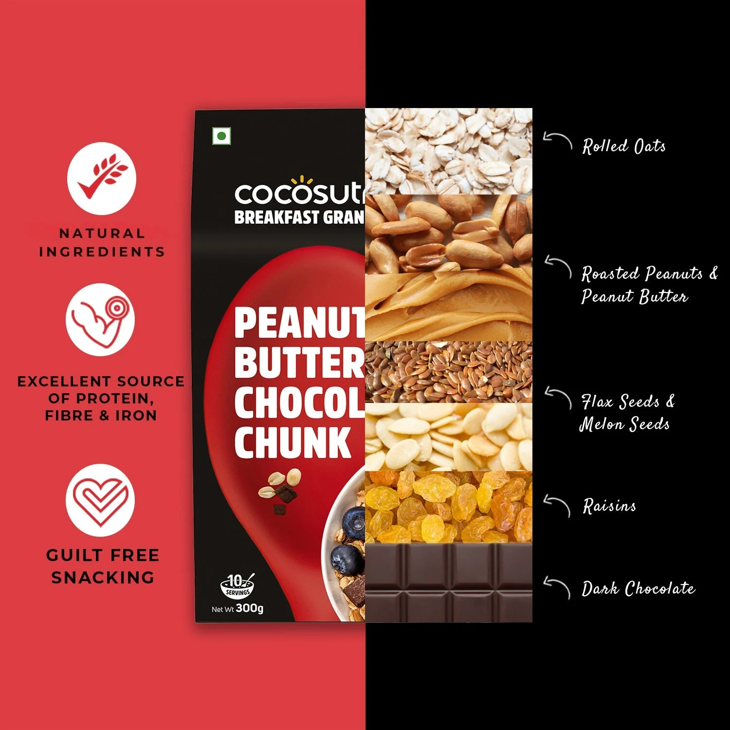 Peanut Butter Chocolate Chunk Breakfast Granola - Oats, Nuts & Seeds Blend | 300 g - Image 5