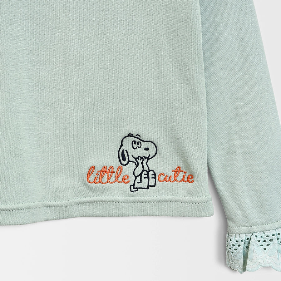 Peanuts™ Knitted Green T-shirt For Girls - Image 5