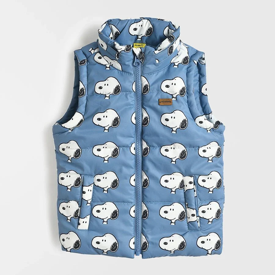 Peanuts™ Sleeveless Printed Baby puffer Jacket Blue - Image 3