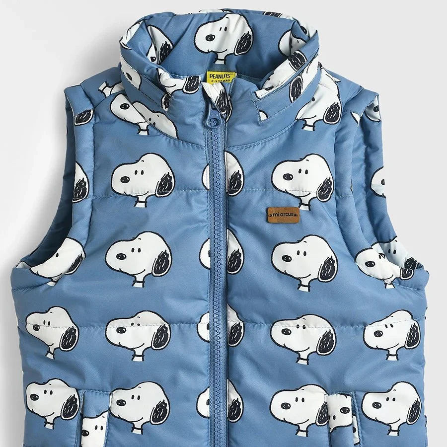 Peanuts™ Sleeveless Printed Baby puffer Jacket Blue - Image 5