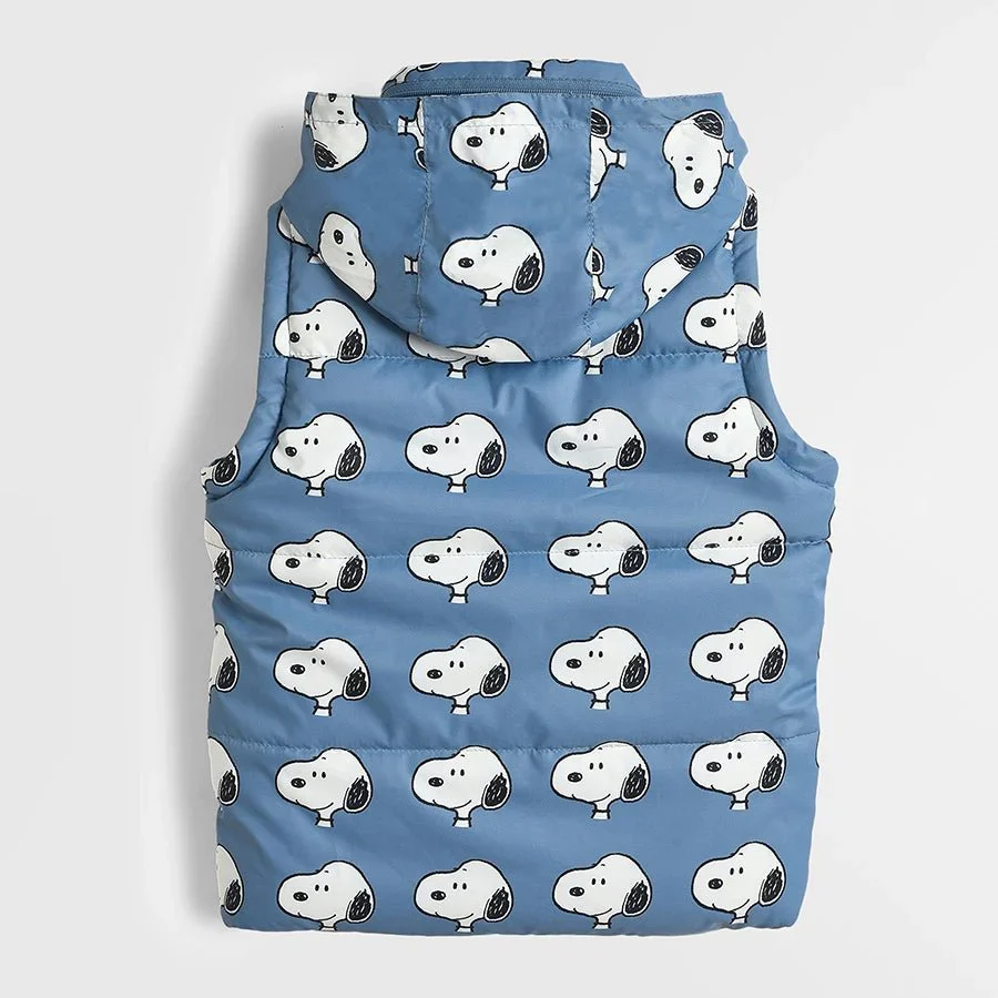Peanuts™ Sleeveless Printed Baby puffer Jacket Blue - Image 6