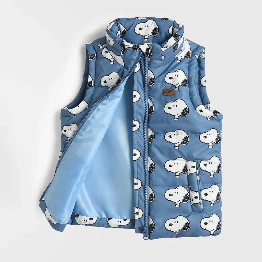 Peanuts™ Sleeveless Printed Baby puffer Jacket Blue - Image 7