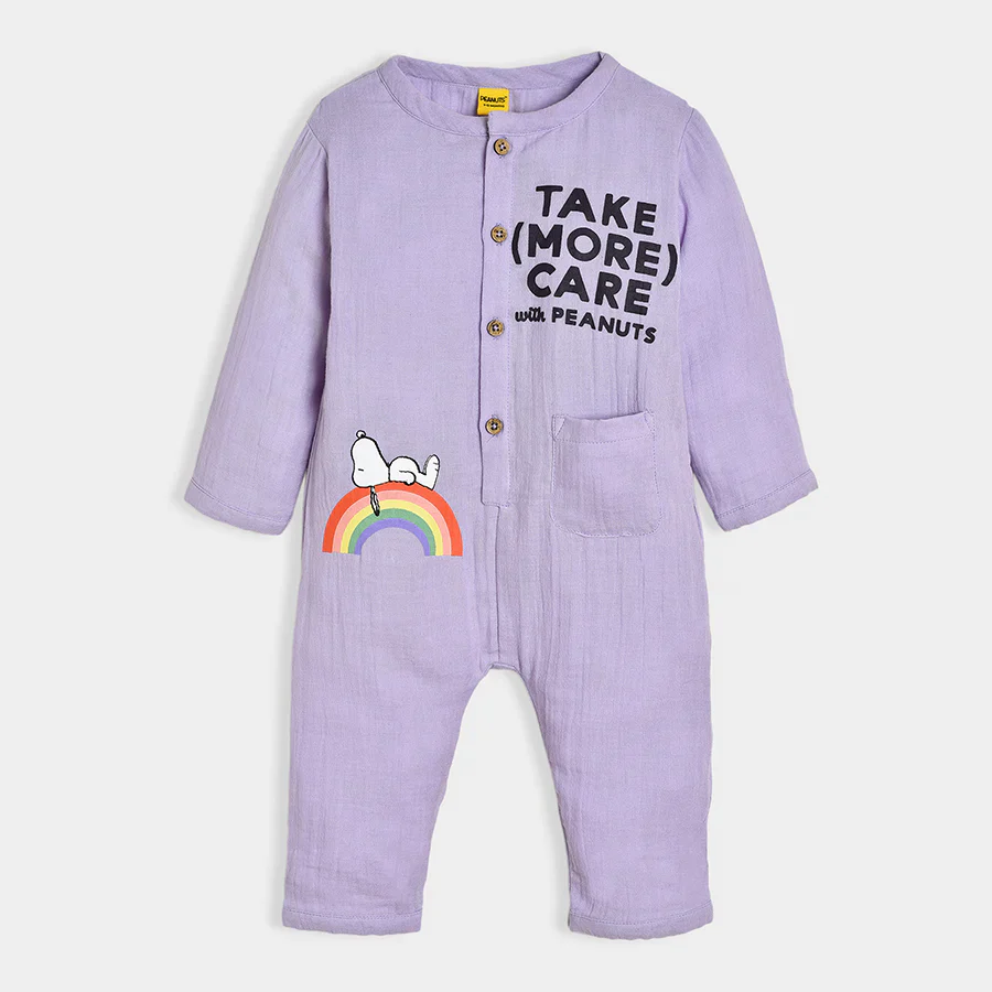 Peanuts™ Snoopy Muslin Baby Sleep Suit Newborn Purple - Image 2