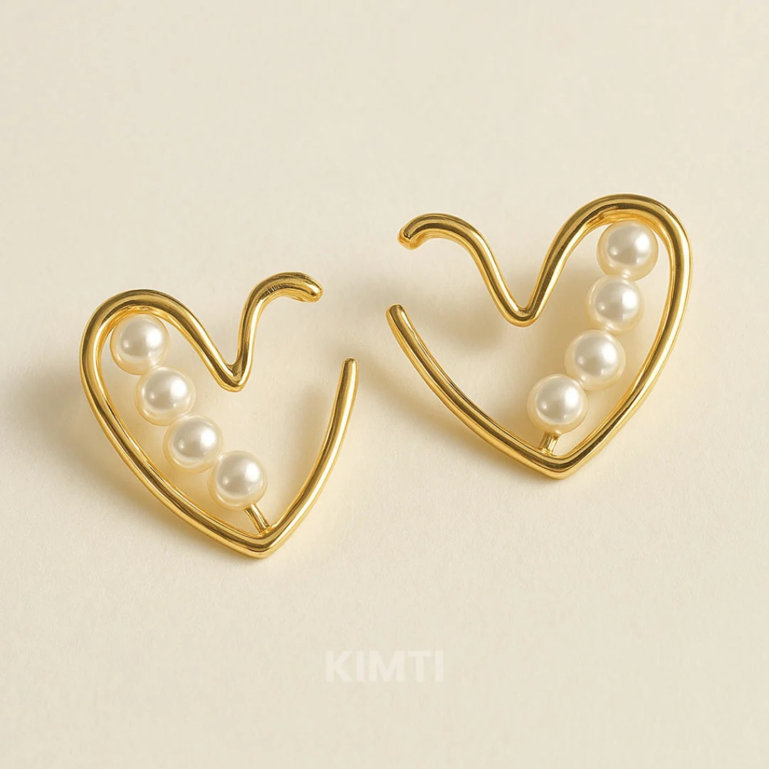 Pearl Heart Hoop Golden Earring — Buy Any 5 for Rs. 599