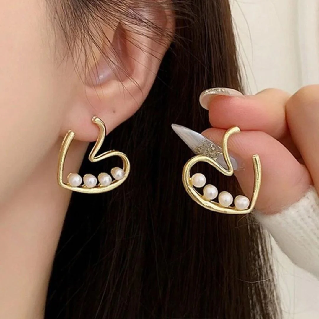 Pearl Heart Hoop Golden Earring — Buy Any 5 for Rs. 599 - Image 3