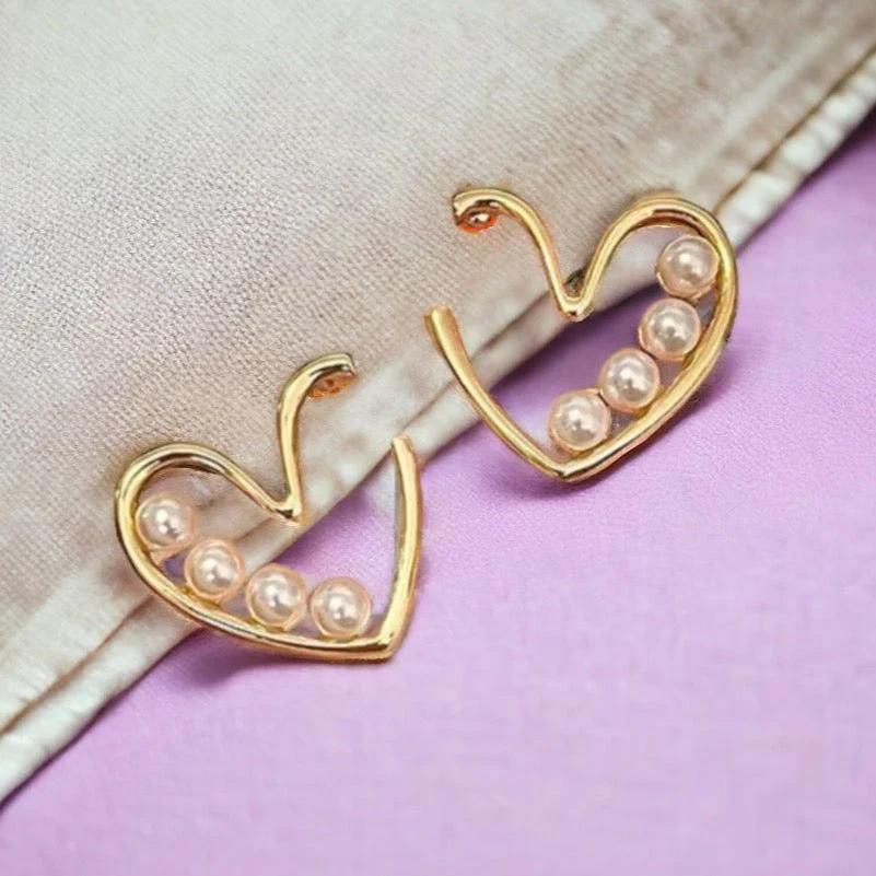Pearl Heart Hoop Golden Earring — Buy Any 5 for Rs. 599 - Image 4