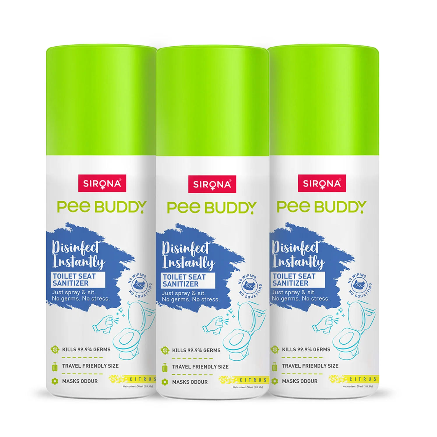 PeeBuddy Toilet Seat Sanitizer (Pack of 3) - 30 ml