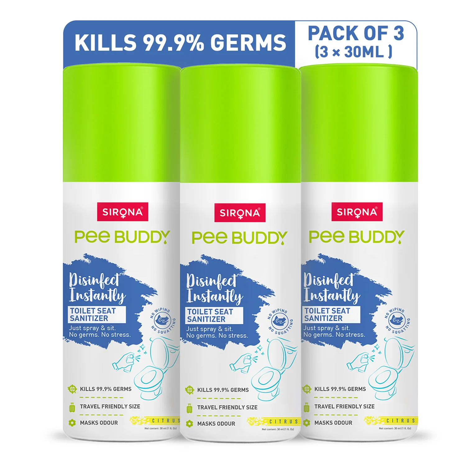 PeeBuddy Toilet Seat Sanitizer (Pack of 3) - 30 ml - Image 2